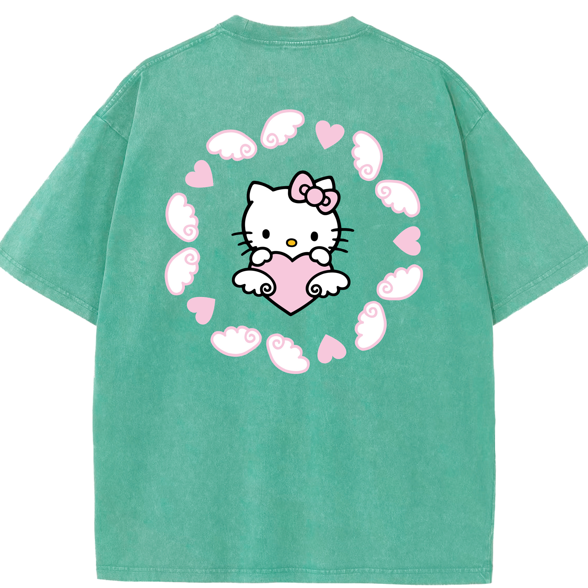 （画像用） Hello Kitty ハローキティ 綿100% ヴィンテージ風 半袖Tシャツ（背面プリント）